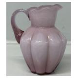 Fenton Rose Overlay Melon Shaped Small Pitcher