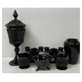 Black Glass Dishes: Candle Stick Holders(4), T