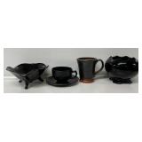 Black Glass Round Bowl, Black Footed Candy Dish,