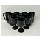 Deep Amethyst Rose Goblets(4), Black Glass