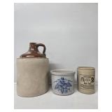 Stoneware Growler, Curlique Advertisement Crock,