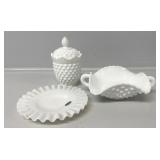 Fenton 2-Handled Candy Dish, Sugar Jar, Saucer