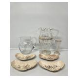 2 Glass Pitchers, Glass Vase, China Bone Plates(4)