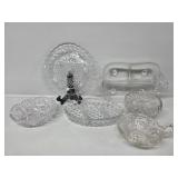 Cut Glass Bowls(3), Glass Divided Dishes(2),
