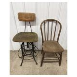 1940ï¿½s Swivel Drafting Stool, Solid Wood Chair