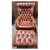 Orange Faux Leather Arm Chair with Ottoman