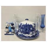 English Ceramic Cheese Keeper, Blue Fluted
