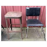 Metal Stool and Black Padded Chair