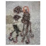 4 Leg Chain Sling, Chains w/ Hooks, Lg link Chain