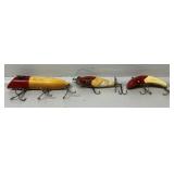 3 Wooden Fishing Lures: Heddon Basser, South B