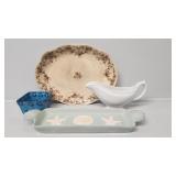 Platter, White Gravy Boat, SeaShell Rectangle