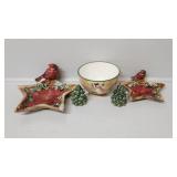 Star Cardinal Dishes(2), Snowman Bowl, Christmas