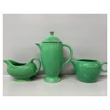 Fiesta Ware Green Pitcher with Sugar and Creamer