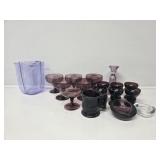 Ruby Red Footed Tumblers, Lilac Glass vase