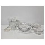 Clear Glass Candlestick Holders, Glass Bell,