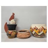 Aztec Planter, Ceramic Mexican Pottery, Wooden