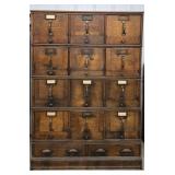 Early 1900s Wooden 12 Drawer Filing Cabinet
