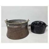 Cast Iron Lattice Top Steamer, Copper Kettle