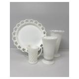 " Old Colony" Torte Platter, White Hobnail Vase