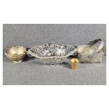 Metal Basket & Bowl, Footed Crystal Floral Silver