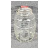 Clear Glass Barrel Shaped Jar Wire Bail & Wood Han