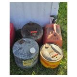 3 Metal Gas Cans, 1 Plastic Gas Can