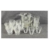 Clear Glass Pitcher. Footed Sherbet Dishes,Glasses