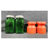 Green Glass Waffle Pattern Shakers(2), Spool Shape