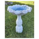 White & Blue Cement Bird Bath