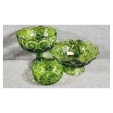 Green Glass Moon & Stars Pattern Footed Bowl, Tall