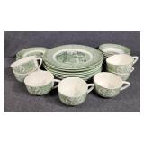 The Old Curiosity Shop Green Transferware Dishes