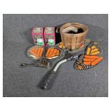 Plant Feeders, wooden butterflies, basket