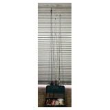 Tackle box with contents, and older fishing poles