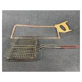 Wire Grilling Basket, Bone saw wooden handle