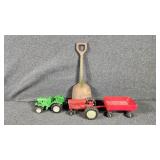 Die-cast Red Tractor and Wagon, Green Toy Tractor