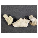 Ceramic Angel, Small Concrete Dog, Large Shell