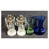 Brass& Crystal Candlestick Holders W/Marble Bases