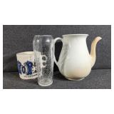 Ceramic Teapot, Mustache Mug,Crackle Glass Vase