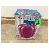 Colorful bell pepper shaped cookie jar