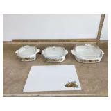 Vintage casserole dishes with lids and trivet
