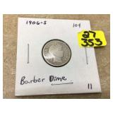 1906-S BARBER DIME - COINS CURRENCY