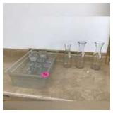 12 cocktail glasses and 3 carafes in bin