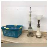 Vintage Mid Century Modern Table Lamps in Laundry Basket (One Working)