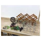 Wine accessories display rack trivet glasses decanter