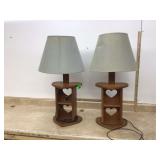 2 Mid Century Modern Heart Shaped Table Lamps with Shelves (Working