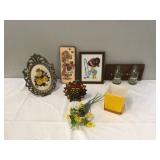 Various vintage and modern decor in box