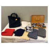 Compact sewing kit in denim bag