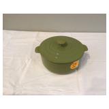 Cast iron enamel Dutch oven with lid big gouge on inside bottom