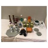 Variety of candles and holders