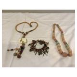 Assorted jewelry set charm bracelet 2 wooden necklaces